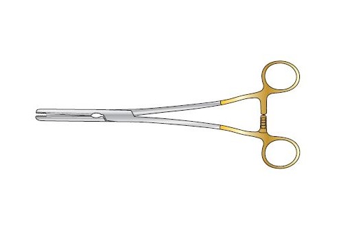 Parametrium hysterectomy clamp non-traumatic jaws two gold bows