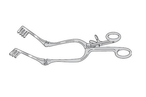 Cone laminectomy retractor, hinged arms, with cam rack