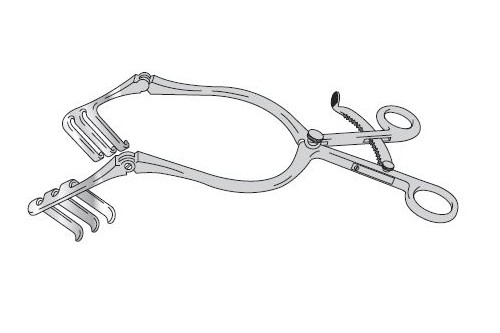 Harvey-Jackson laminectomy retractor, hinged arms, blades 38mm wide x 44mm deep