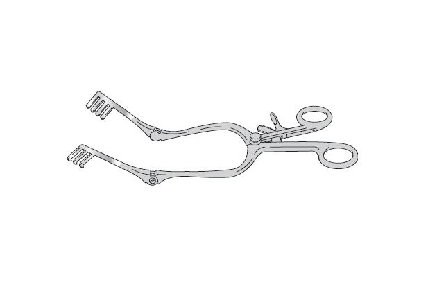 Cone laminectomy retractor, hinged arms, with cam rack